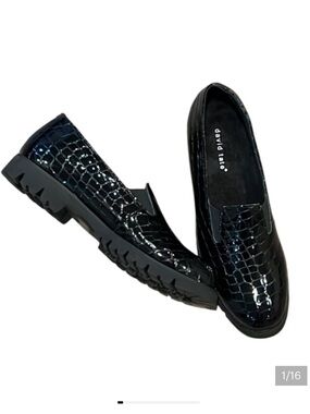 NWOT David Tate Pearl Black Croco Loafers Size Super Slim 9.5 Leather Upper